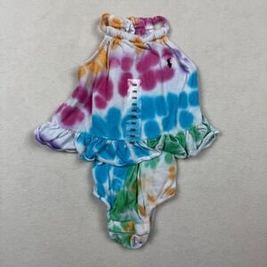 Ralph Lauren Baby Girl Tie Dye Halter‎ Bodysuit Romper 3M Rainbow Ruffle Polo